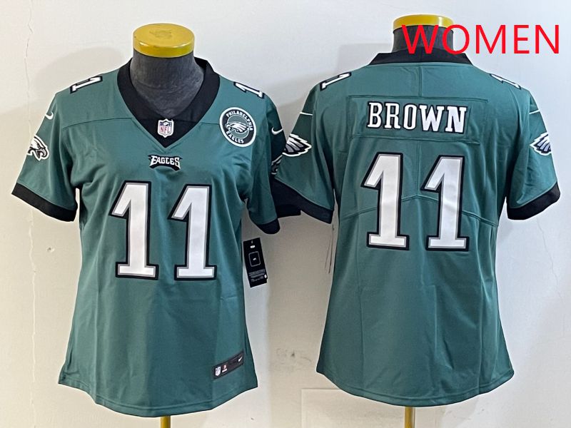 Women Philadelphia Eagles 11 Brown Green Second generation 2025 Nike Limited NFL Jersey style 4